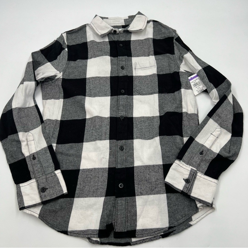 Abound Mens Flannel Shirt Small Black White Buffalo Check Plaid‎ Cotton NWT